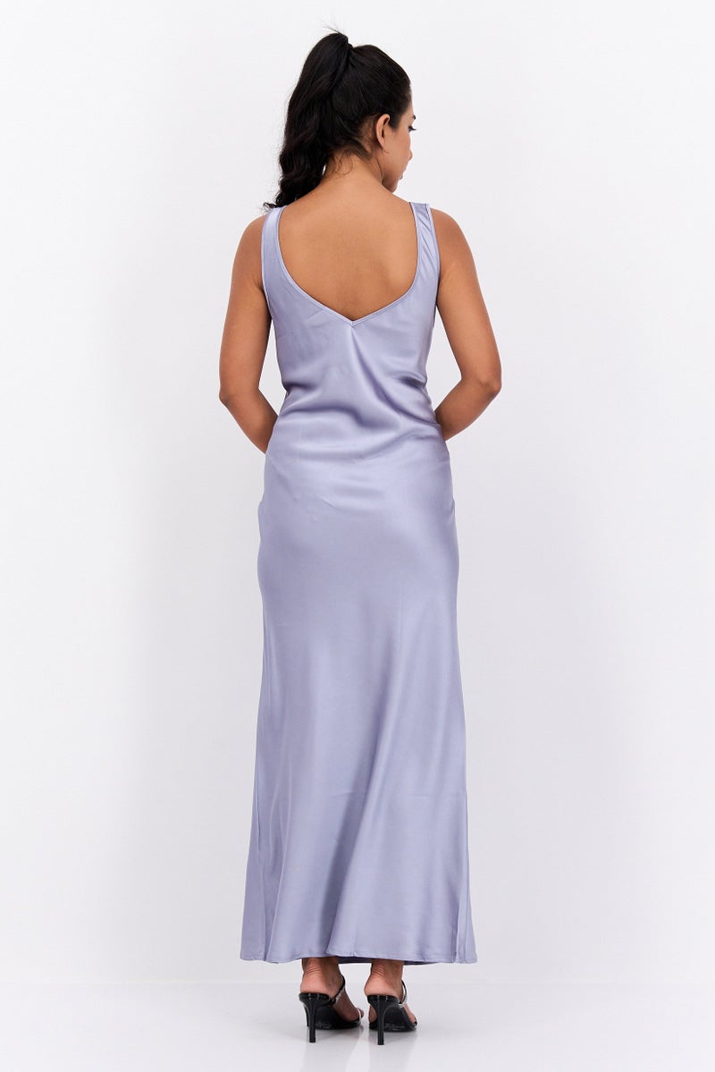 Flounce London Women Plain Maxi Dress, Blue - Image 4